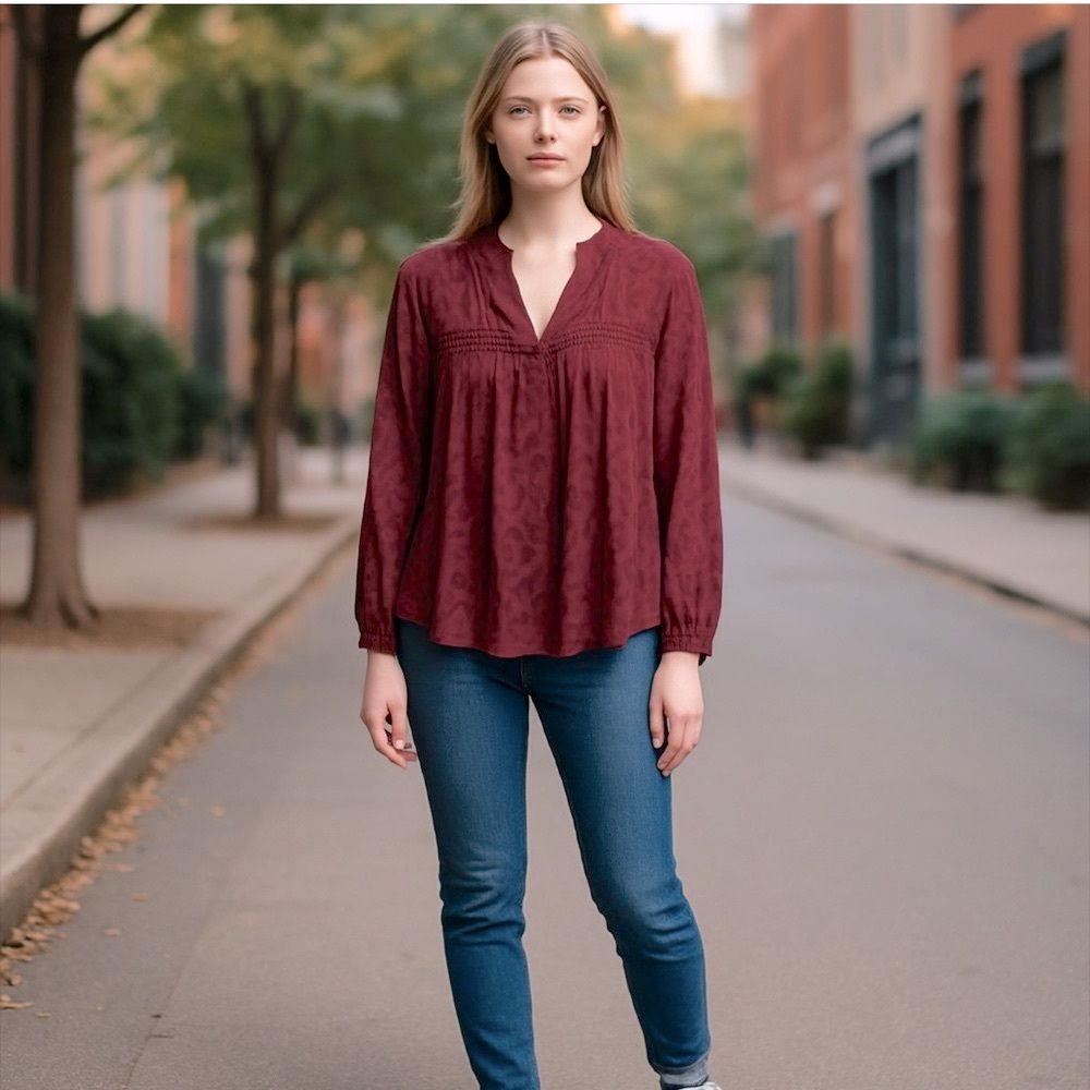 Cloth & Stone Anthropologie Top sz M Burgundy Long Sleeve